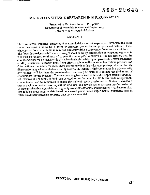 (PDF) Materials science research in microgravity