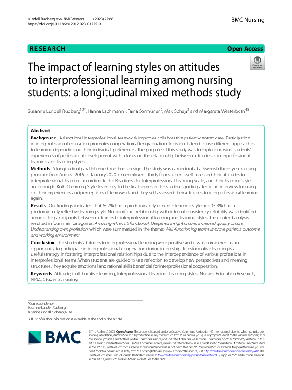 (PDF) The impact of learning styles on attitudes to interprofessional ...