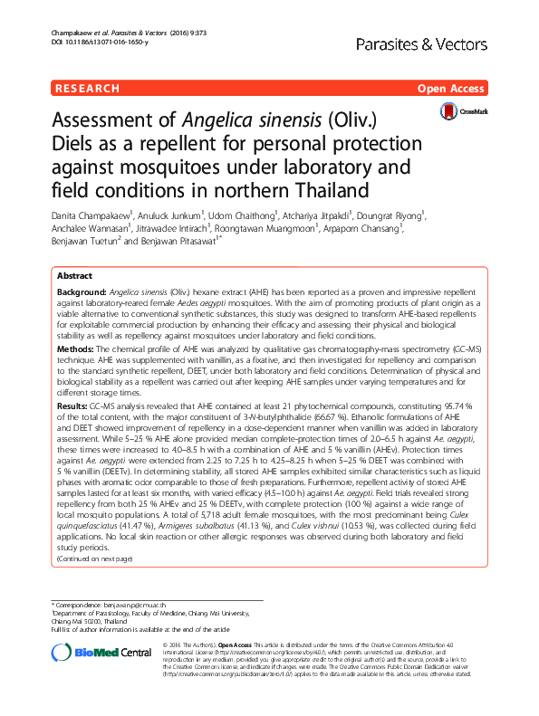 (PDF) Assessment of Angelica sinensis (Oliv.) Diels as a repellent for ...