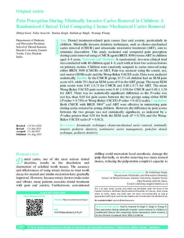 (PDF) Pain Perception During Minimally Invasive Caries Removal in ...