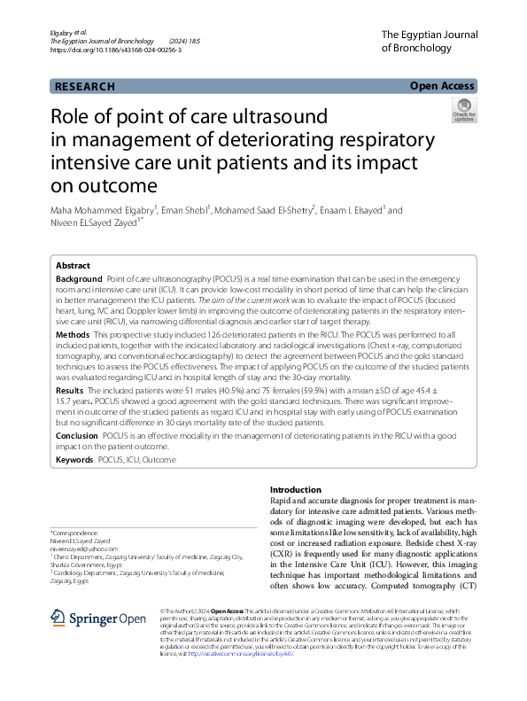 (PDF) Role of point of care ultrasound in management of deteriorating ...