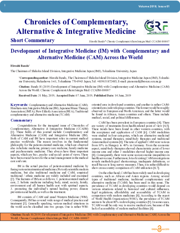 (PDF) Development of Integrative Medicine (IM) with Complementary and ...