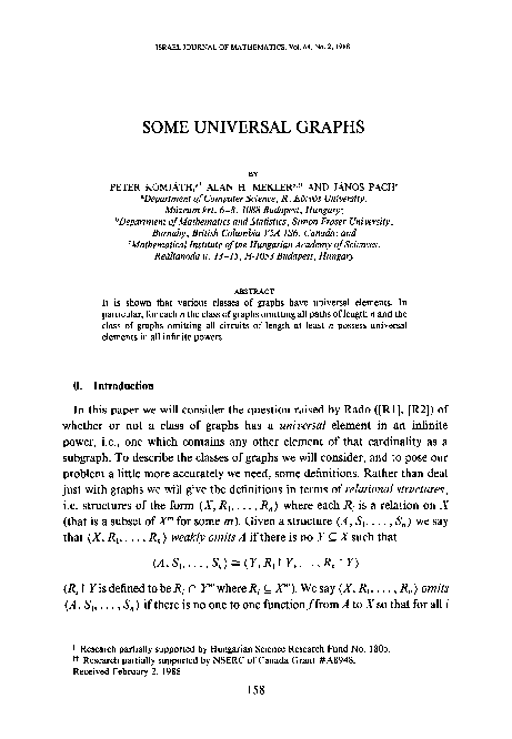 (PDF) Some universal graphs