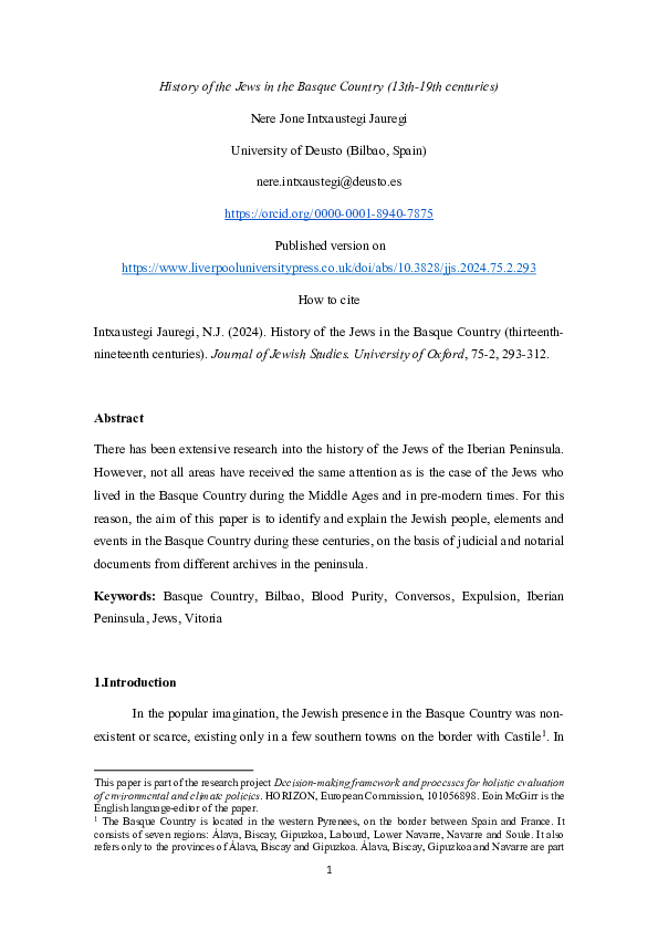 (PDF) History of the Jews in the Basque Country (thirteenth–nineteenth ...