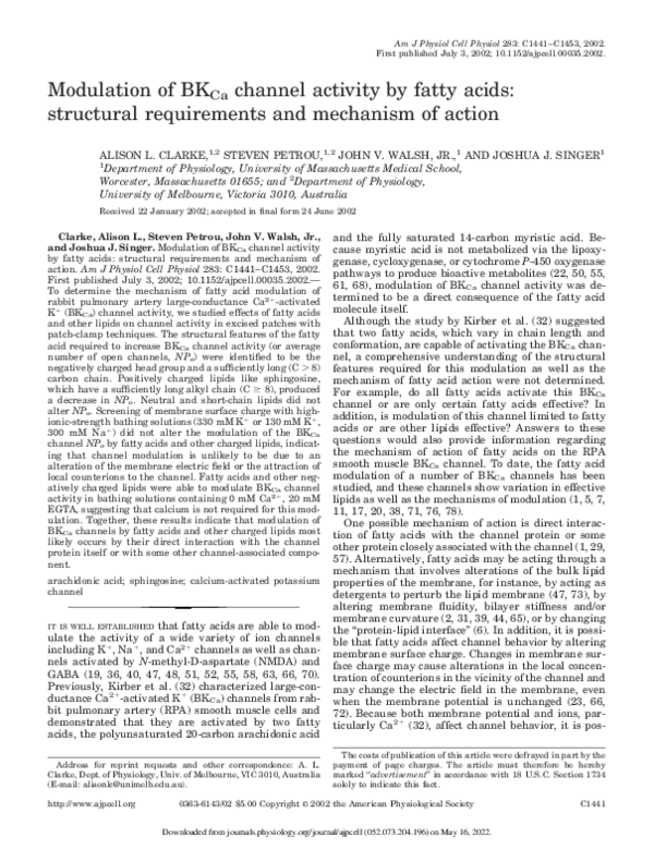 (PDF) Modulation of BKCachannel activity by fatty acids: structural ...