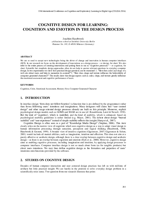 (PDF) Cognitive Design for Learning: Cognition and Emotion in the ...