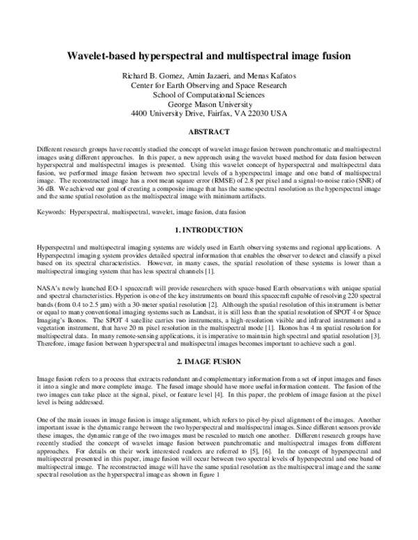 (PDF) Wavelet-based hyperspectral and multispectral image fusion