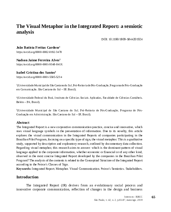 (PDF) The Visual Metaphor in the Integrated Report : a semiotic analysis