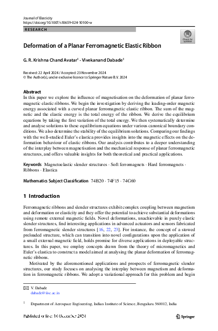 (PDF) Deformation of a Planar Ferromagnetic Elastic Ribbon