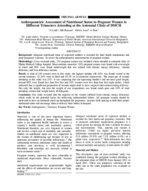 (PDF) Anthropometric Assessment of Nutritional Status in Pregnant Women ...