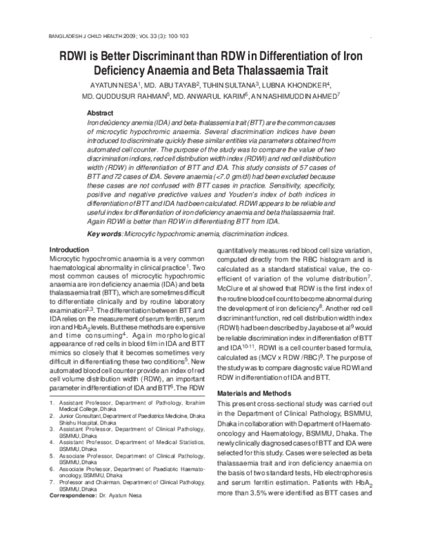 (PDF) RDWI is Better Discriminant than RDW in Differentiation of Iron ...
