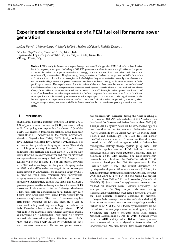 (PDF) Experimental characterization of a PEM fuel cell for marine power ...
