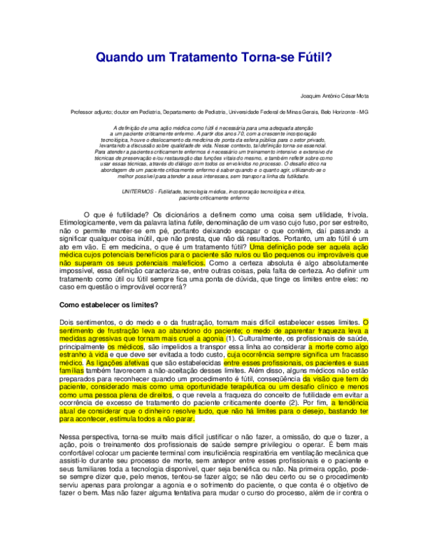 (PDF) Quando um Tratamento Torna-se Fútil?