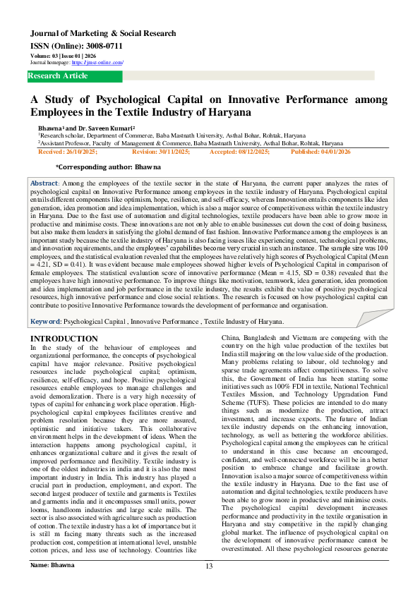 (PDF) A Study of Psychological Capital on Innovative Performance among ...