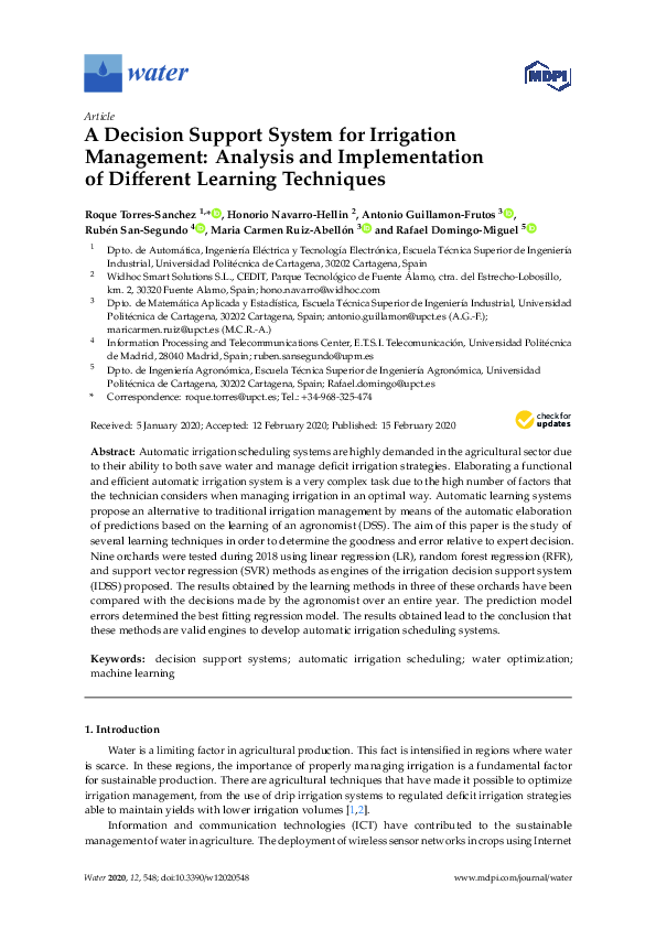 (PDF) A Decision Support System for Irrigation Management: Analysis and ...