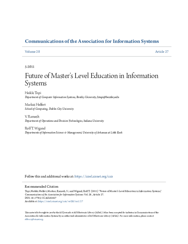 (PDF) Future of Master’s Level Education in Information Systems