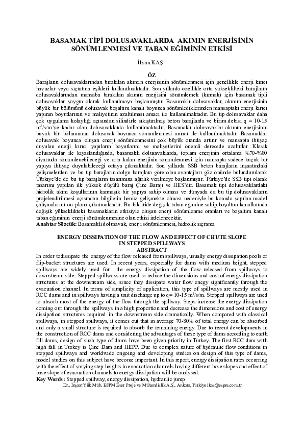 (PDF) BASAMAK TİPİ DOLUSAVAKLARDA AKIMIN ENERJİSİNİN SÖNÜMLENMESİ VE ...