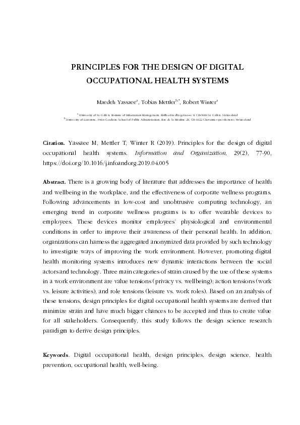 (PDF) Principles for the design of digital occupational health systems