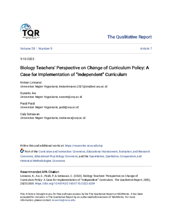 (PDF) Biology Teachers’ Perspective on Change of Curriculum Policy: A ...