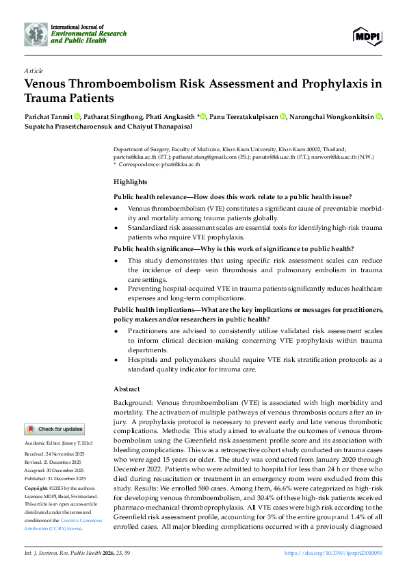 (PDF) Venous Thromboembolism Risk Assessment and Prophylaxis in Trauma ...