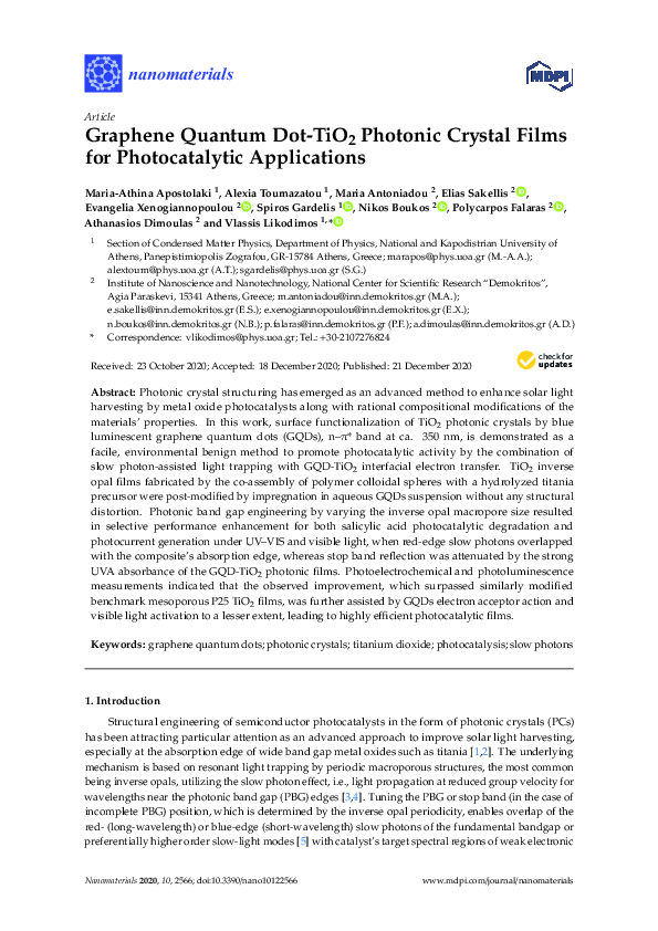 (PDF) Graphene Quantum Dot-TiO2 Photonic Crystal Films for ...