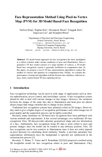 (PDF) Face Representation Method Using Pixel-to-Vertex Map (PVM) for 3D ...