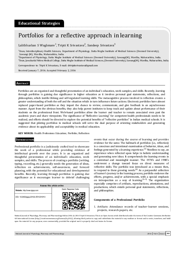 (PDF) Portfolios for a reflective approach in learning