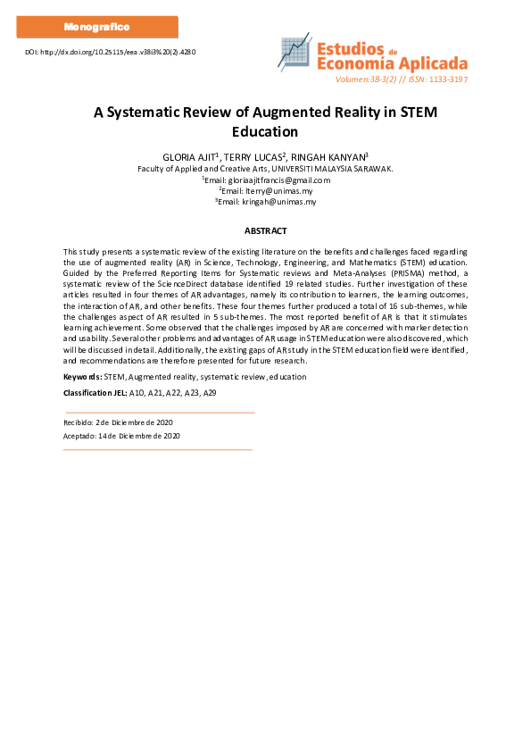 (PDF) A Systematic Review of Augmented Reality in STEM Education