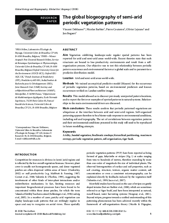 (PDF) The global biogeography of semi‐arid periodic vegetation patterns
