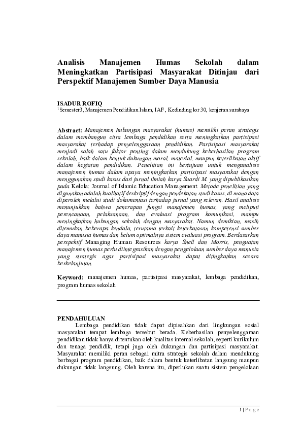 (PDF) Is’adur Rofiq 202486231582 UAS MANAJEMEN HUMAS