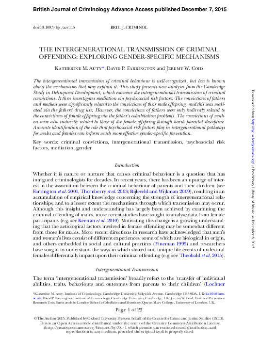 (PDF) The Intergenerational Transmission of Criminal Offending ...