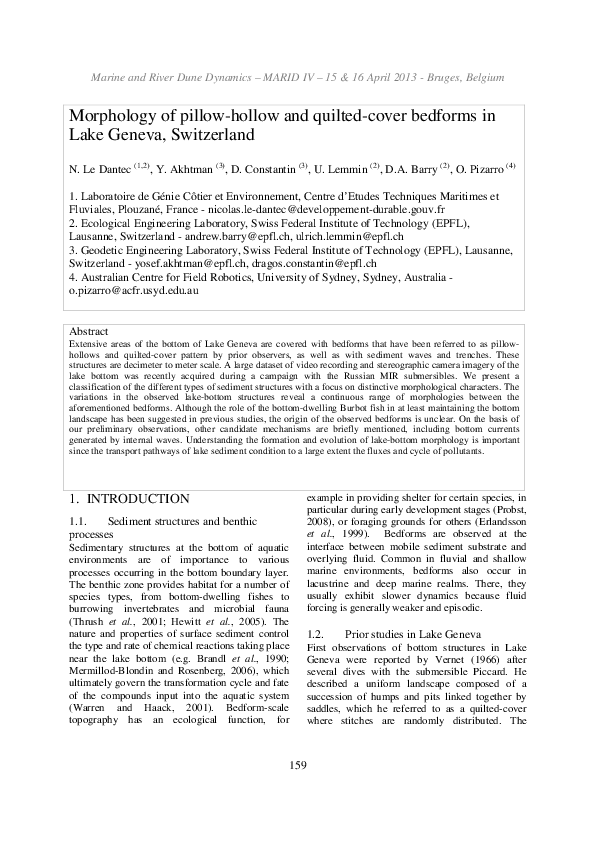 (PDF) Morphology of pillow-hollow and quilted-cover bedforms in Lake ...