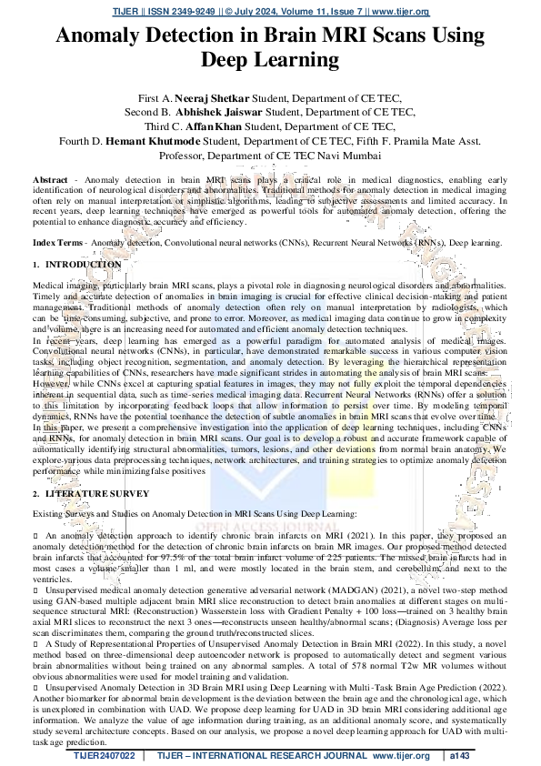 (PDF) Anomaly Detection in Brain MRI Scans Using Deep Learning
