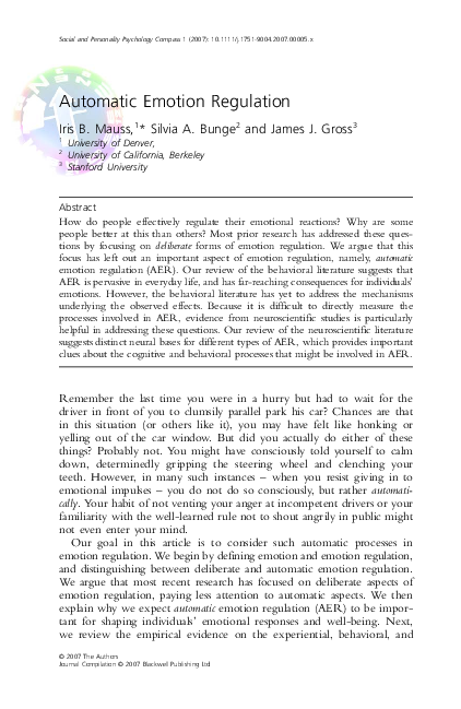 (PDF) Automatic emotion regulation