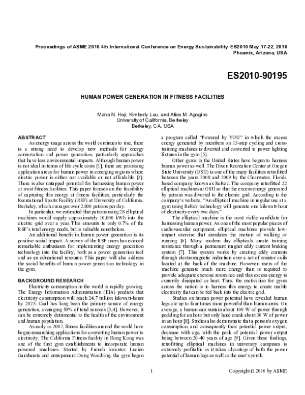 (PDF) Human Power Generation in Fitness Facilities