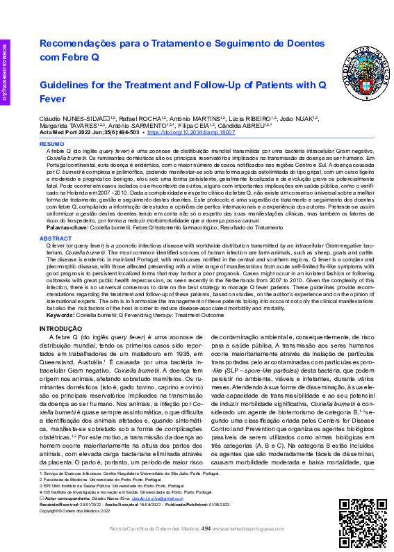 (PDF) Recomendações para o Tratamento e Seguimento de Doentes com Febre Q
