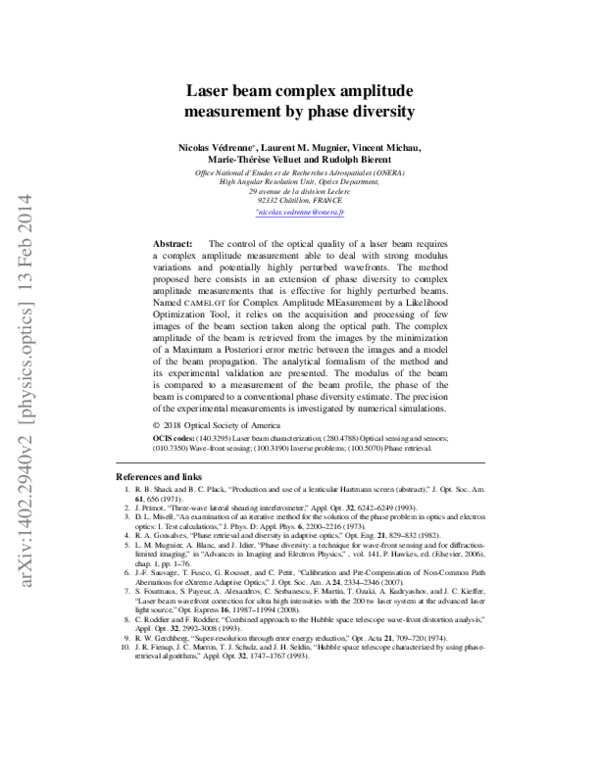 (PDF) Laser beam complex amplitude measurement by phase diversity