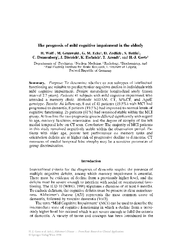 (PDF) The prognosis of mild cognitive impairment in the elderly