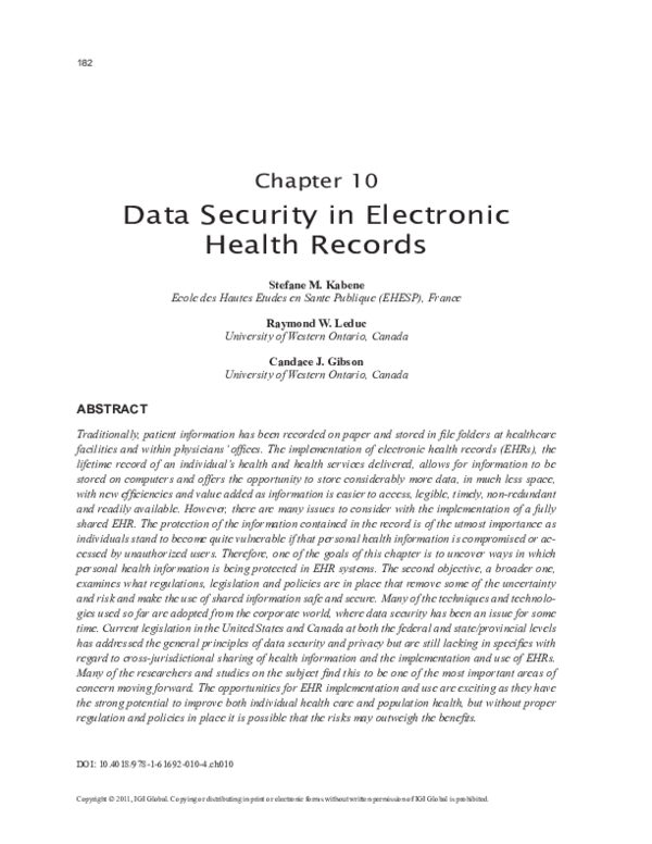 (PDF) Data Security in Electronic Health Records