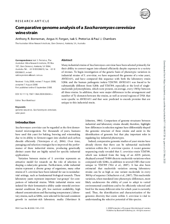 (PDF) Comparative genome analysis of a Saccharomyces cerevisiae wine strain