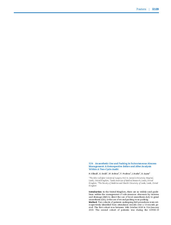 (PDF) 524 Anaesthetic Use and Packing in Subcutaneous Abscess ...