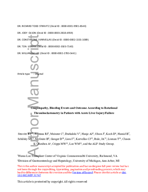 (PDF) Coagulopathy, Bleeding Events, and Outcome According to ...