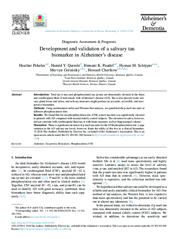 (PDF) Development and validation of a salivary tau biomarker in ...