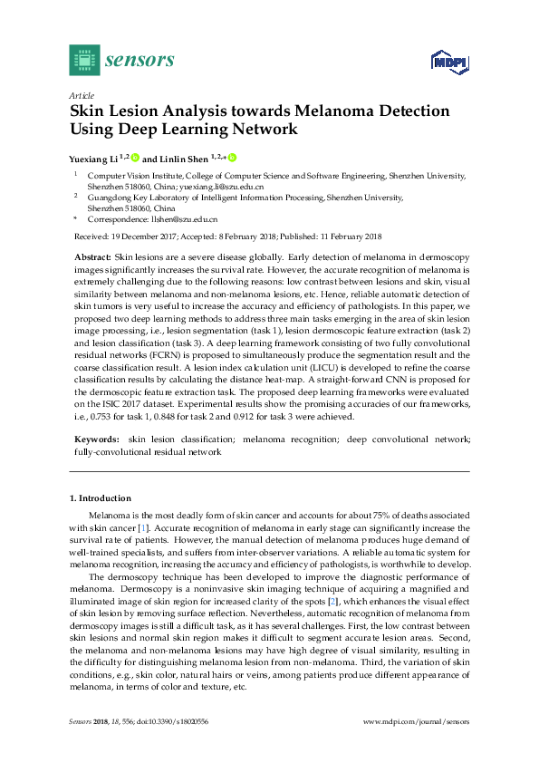 (PDF) Skin Lesion Analysis towards Melanoma Detection Using Deep ...