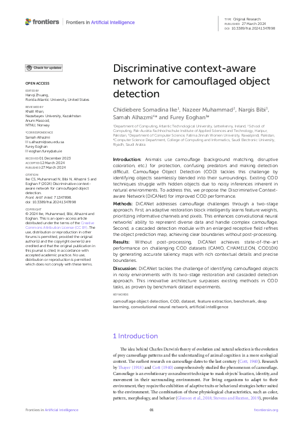 (PDF) Discriminative context-aware network for camouflaged object detection