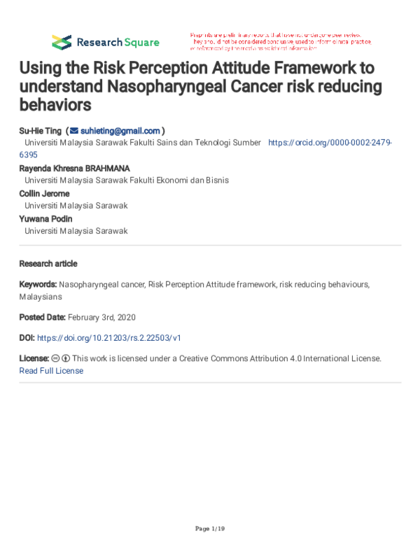 (PDF) Using the Risk Perception Attitude Framework to understand ...
