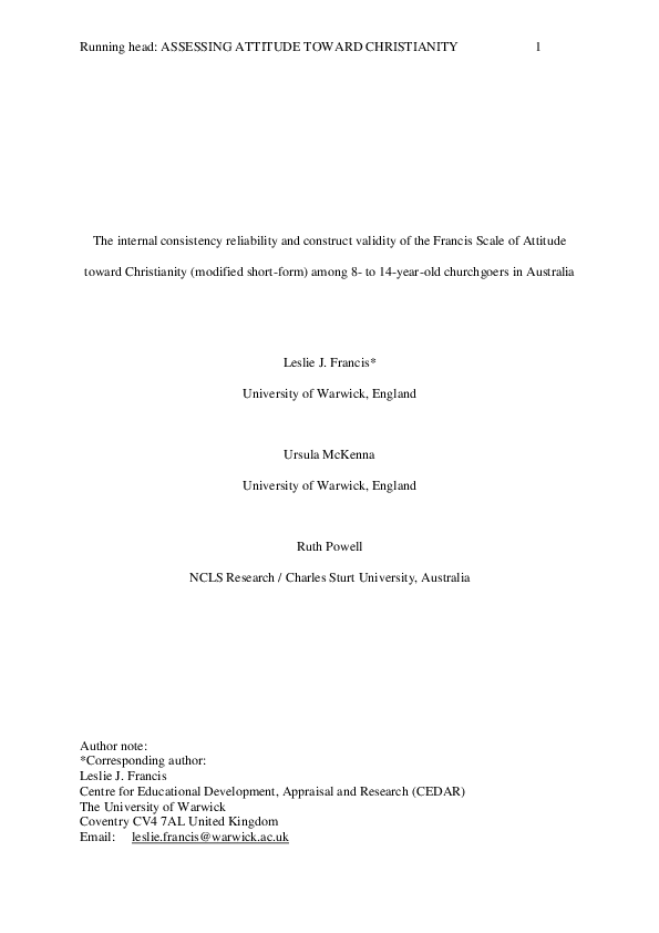 (PDF) The Internal Consistency Reliability and Construct Validity of ...