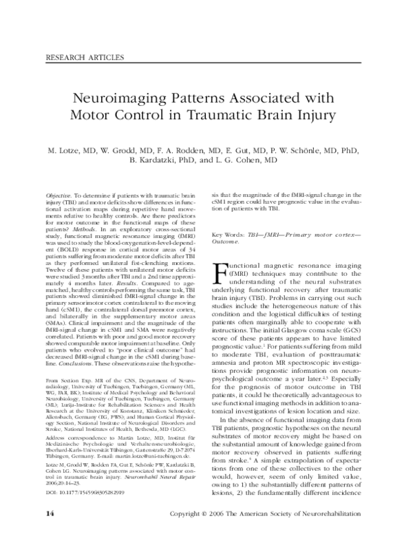 (PDF) Neuroimaging Patterns Associated with Motor Control in Traumatic ...