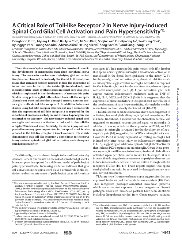 (PDF) A Critical Role of Toll-like Receptor 2 in Nerve Injury-induced ...