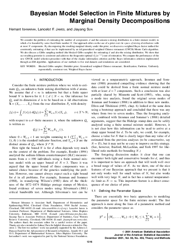 (PDF) Bayesian Model Selection in Finite Mixtures by Marginal Density ...